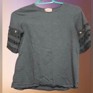 Sezane Women's Dark Gray/green Crochet Sleeve Tee